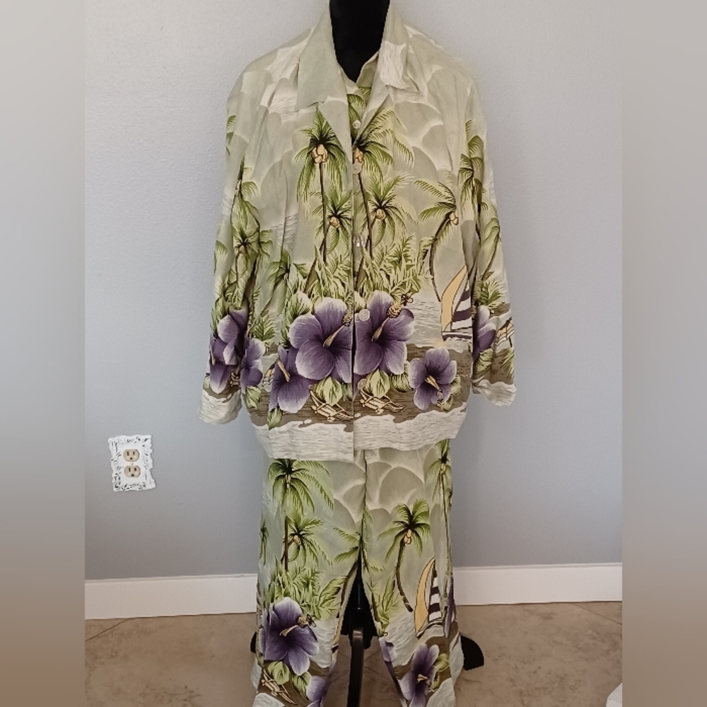 Tommy Bahama Regattaville cropped pant & buttonup top & silk lined jacket w/pckt